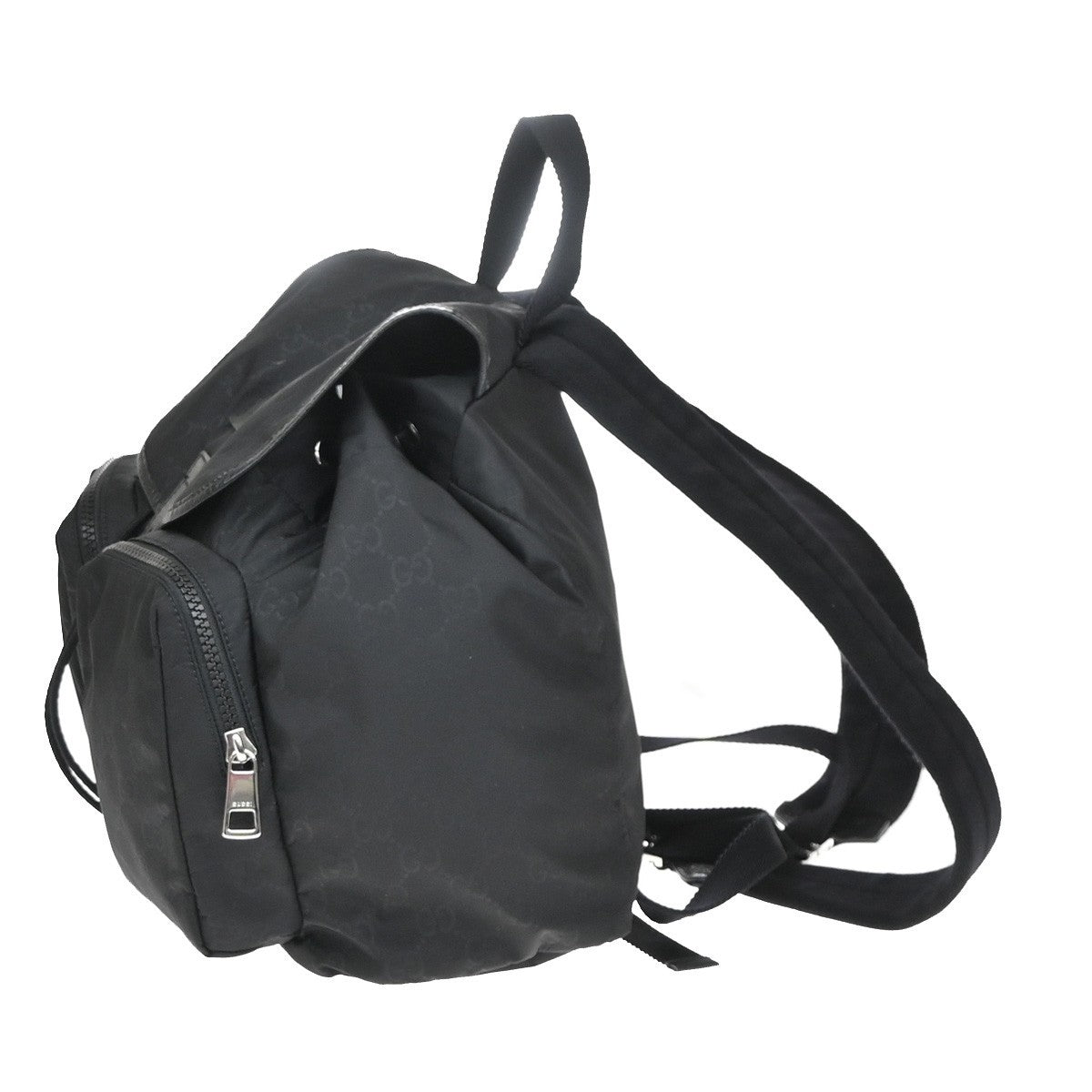 GUCCI Logo GG Pattern Backpack Bag Nylon Leather Black SHW Italy 99YH952
