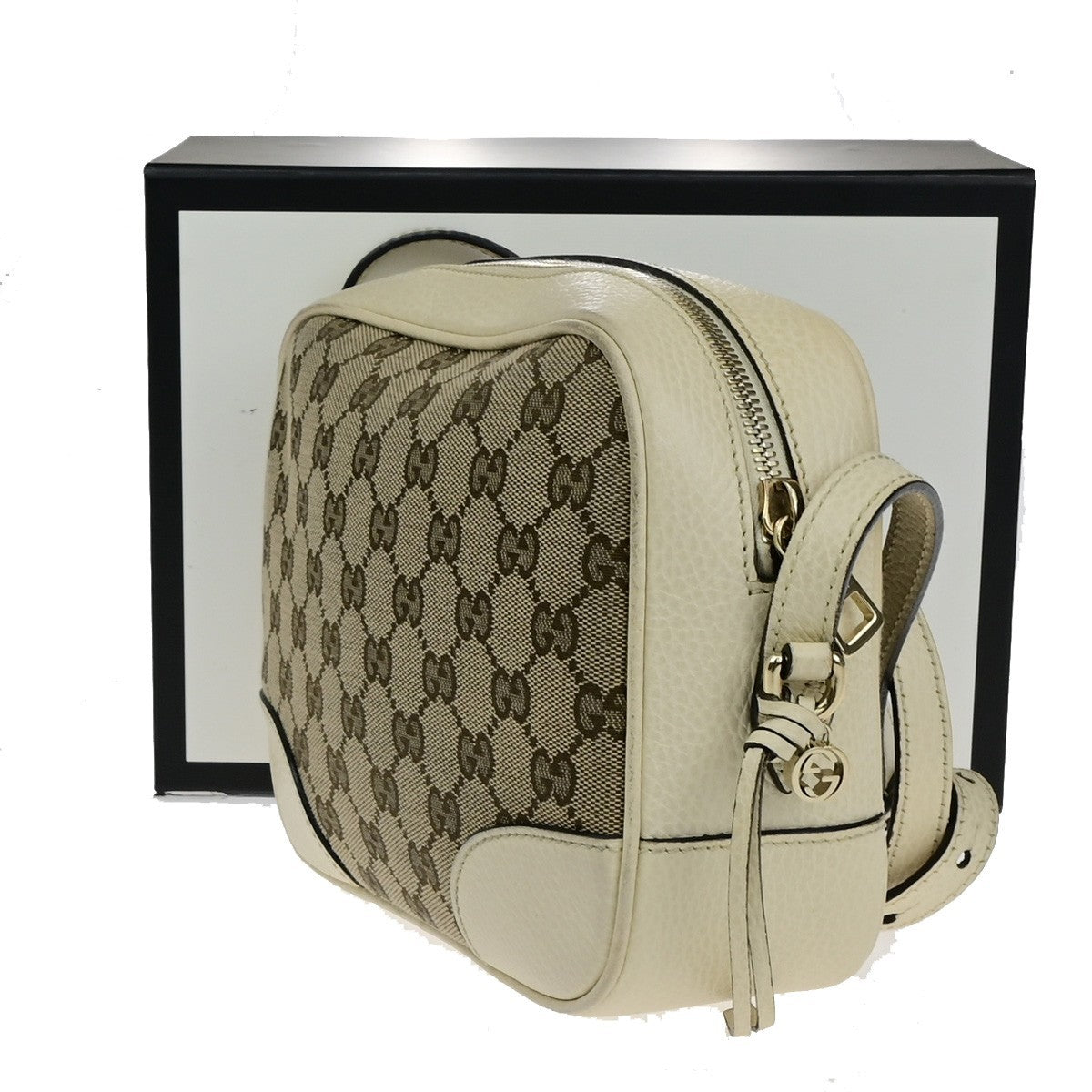 GUCCI Logo GG Pattern Mini Shoulder Bag Canvas Leather Brown White GHW 12KB579