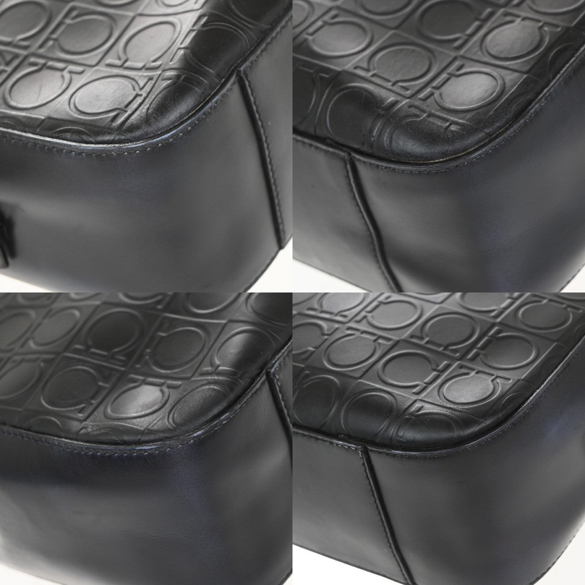 SALVATORE FERRAGAMO Gancini Hand Bag Embodding Leather Black Italy 67EF943