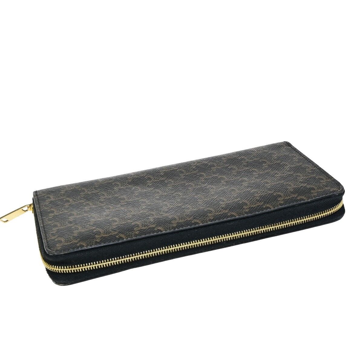 CELINE Triomphe Zip Around Long Bifold Wallet PVC Leather Black Italy 80KA275