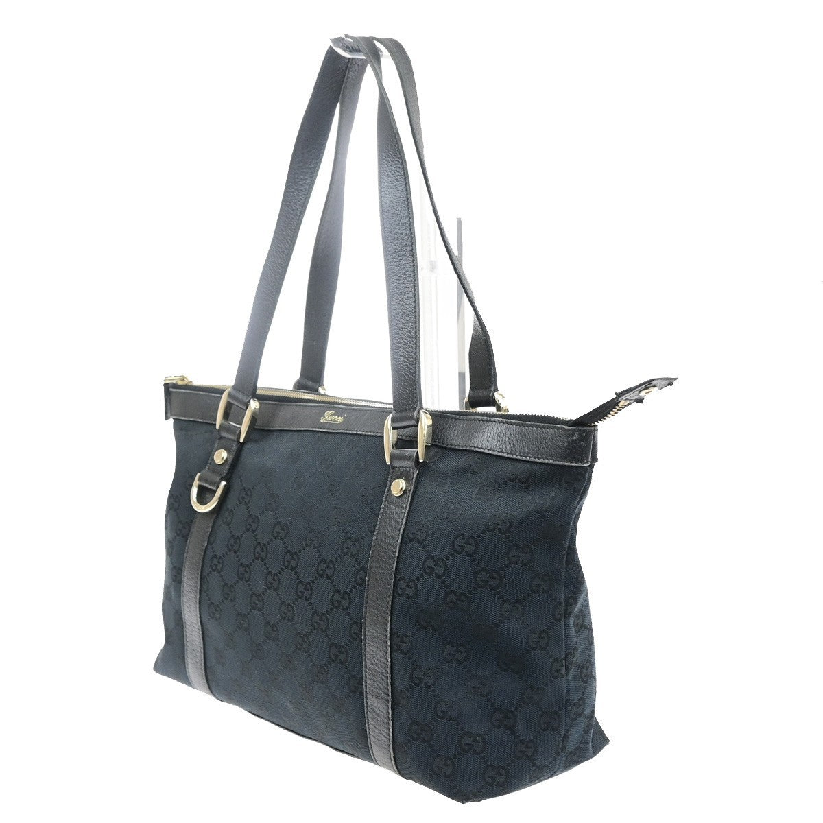 GUCCI Logo Abbey GG Shoulder Tote Bag Canvas Leather Black GHW Italy 70MA721