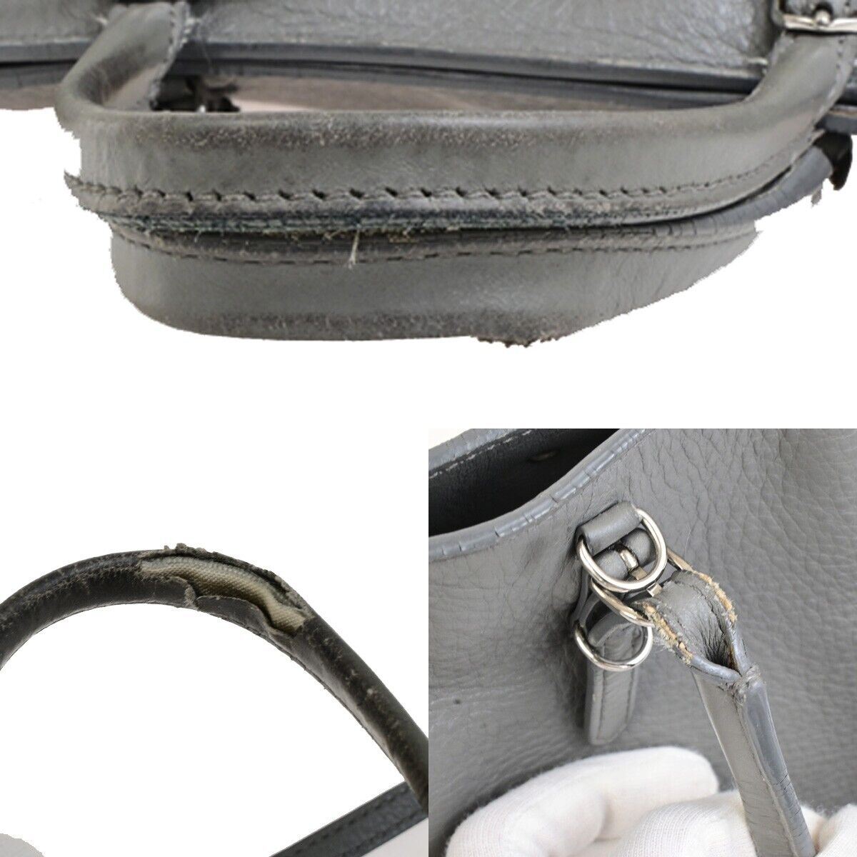 BALENCIAGA Logo Papier Mini 2Way Shoulder Hand Bag Leather Gray Italy 64ED611