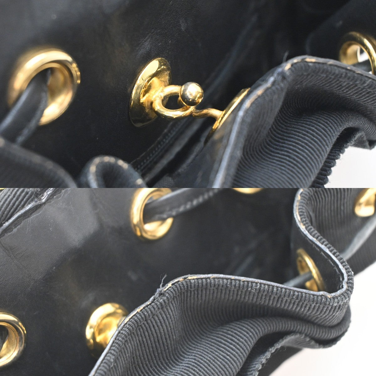 SALVATORE FERRAGAMO Vara Chain Backpack Bag Canvas Leather Black GHW 68EG222