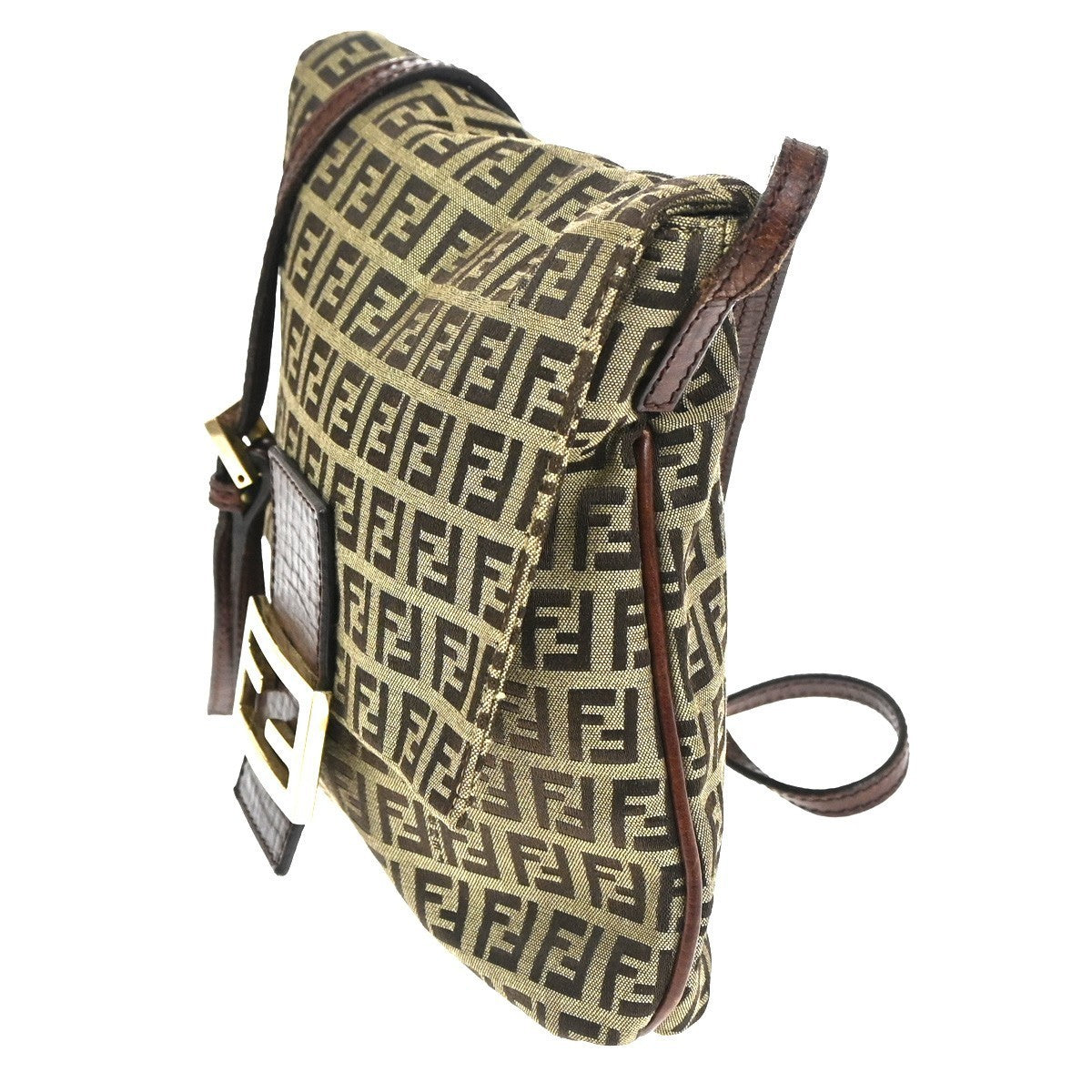FENDI Zucca Zucchino Pattern Shoulder Bag Canvas Leather Brown Italy 82RL762
