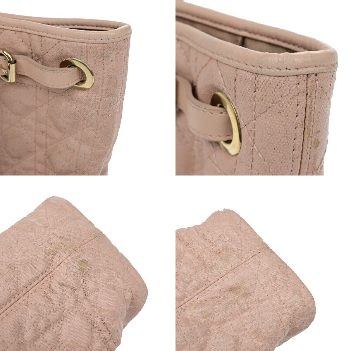 CHRISTIAN DIOR Panarea Cannage Shoulder Bag Coating Canvas Leather Pink 88YH016