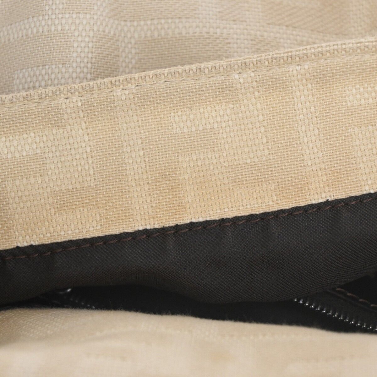 FENDI Zucca Zucchino Pattern Shoulder Bag Canvas Leather Beige  Italy 34SH041