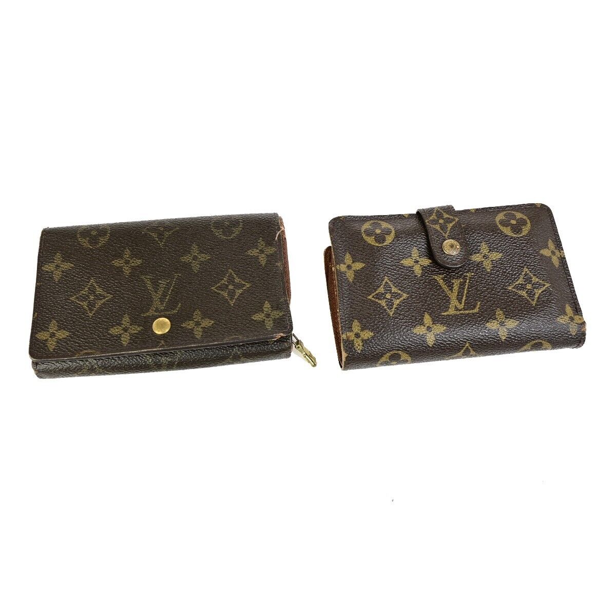 LOUIS VUITTON 2 Set Bifold Trifold Wallet Purse Monogram Leather Brown 60KA473