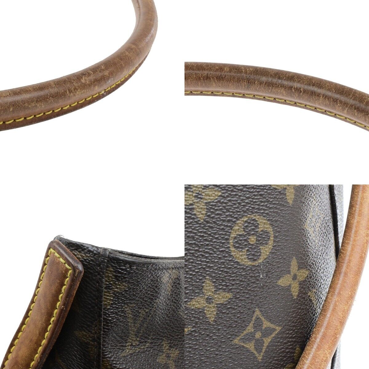 LOUIS VUITTON Logo Looping GM Shoulder Bag Monogram Leather Brown M51145 39EE116