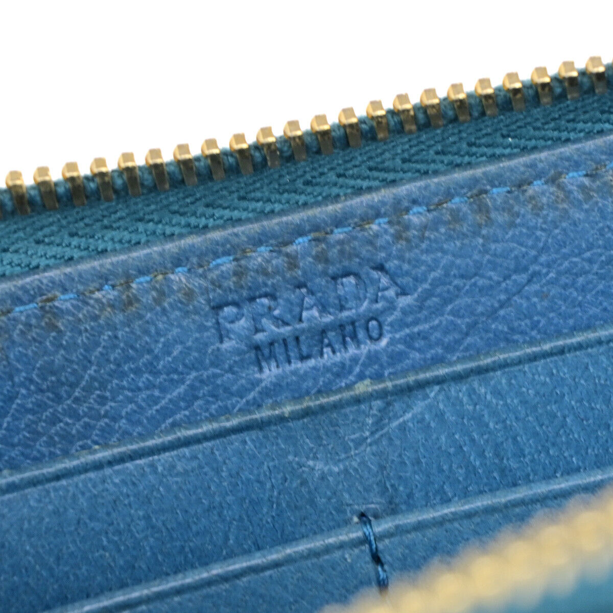 PRADA Logo Madras Long Zipper Long Wallet Pursr Blue GHW Voyage 09YG620
