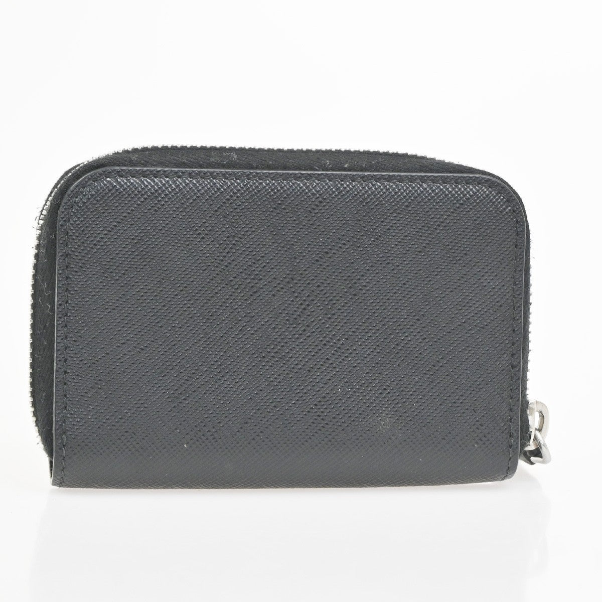 PRADA Saffiano Zip Around Compact Wallet Coin Case Leather BK SHW Italy 33YJ019