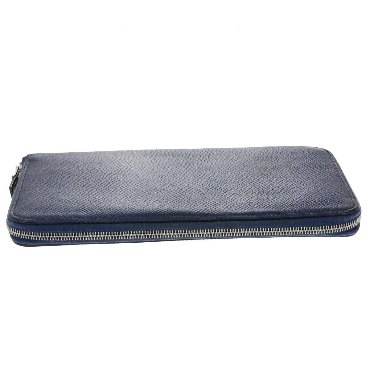 HERMES Logo Azap Zip Around Long Wallet Silk Epsom Leather Navy Blue SHW 37ED890