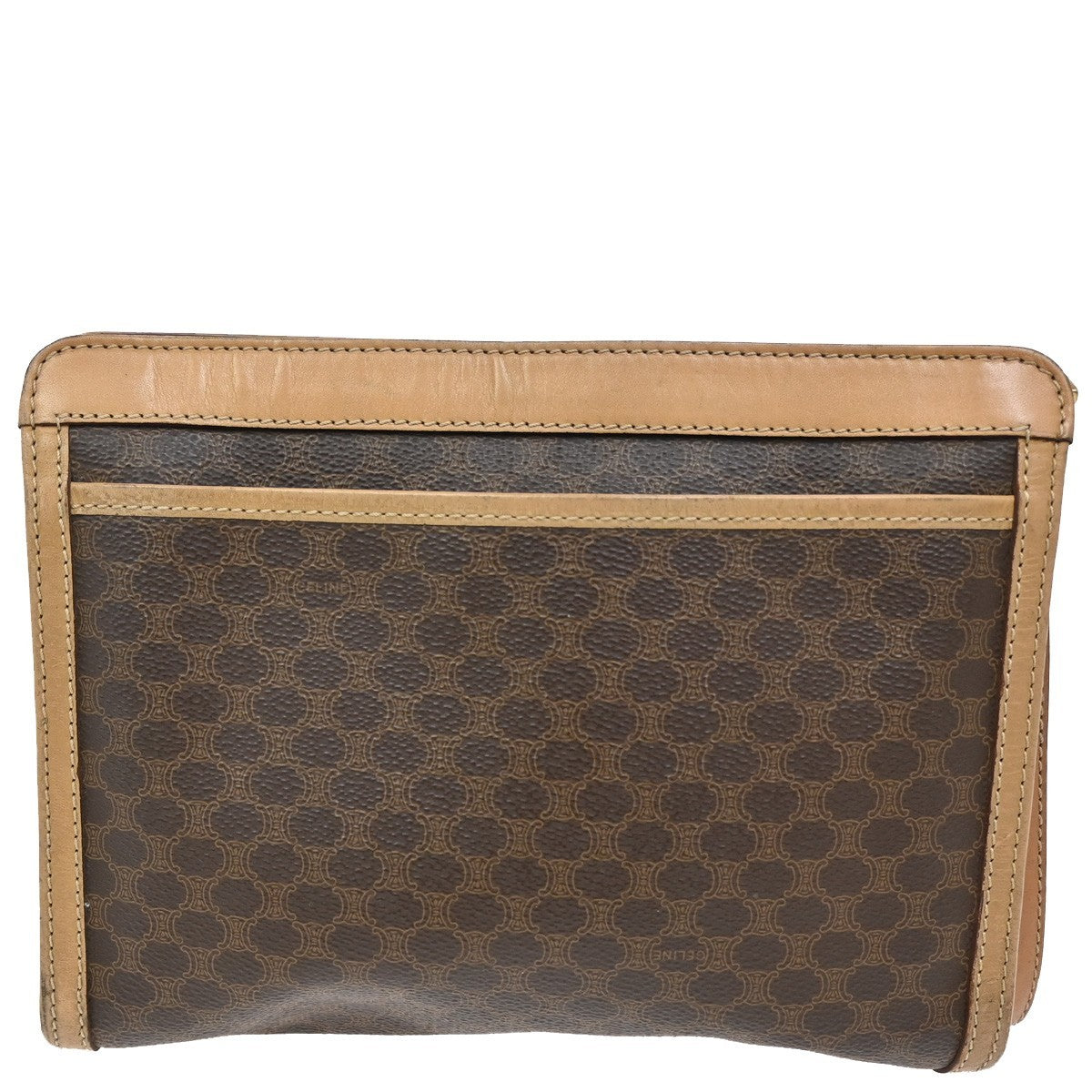 30.Live CELINE Macadam Pattern Clutch Pouch Bag PVC Leather Brown Italy 09KB626