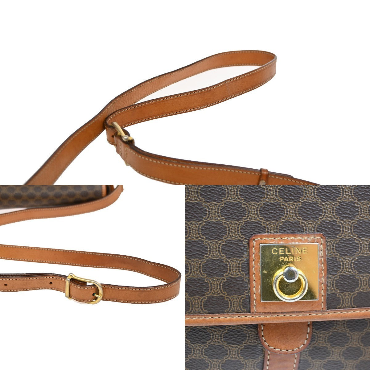 CELINE Logo Gancio Macadam Crossbody Shoulder Bag PVC Leather BN Italy 30DA241