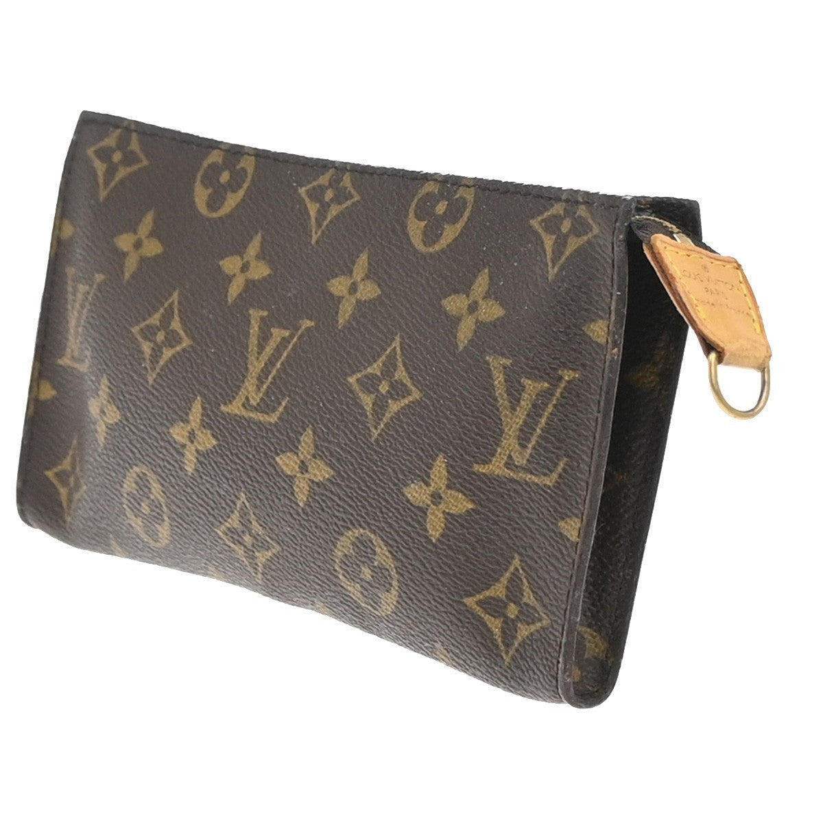 LOUIS VUITTON LV Logo Bucket GM Pouch Bag Monogram Leather Brown Gold 66KP601