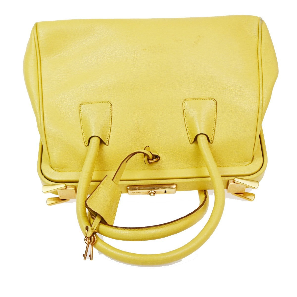 PRADA MILANO Doctor's Hand Bag Leather Yellow GHW Italy 83TA671