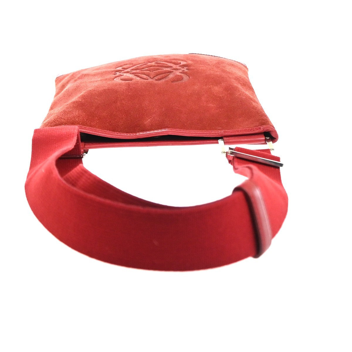 LOEWE Logo Anagram Crossbody Shoulder Bag Suede Leather Red SHW Spain 34KD045
