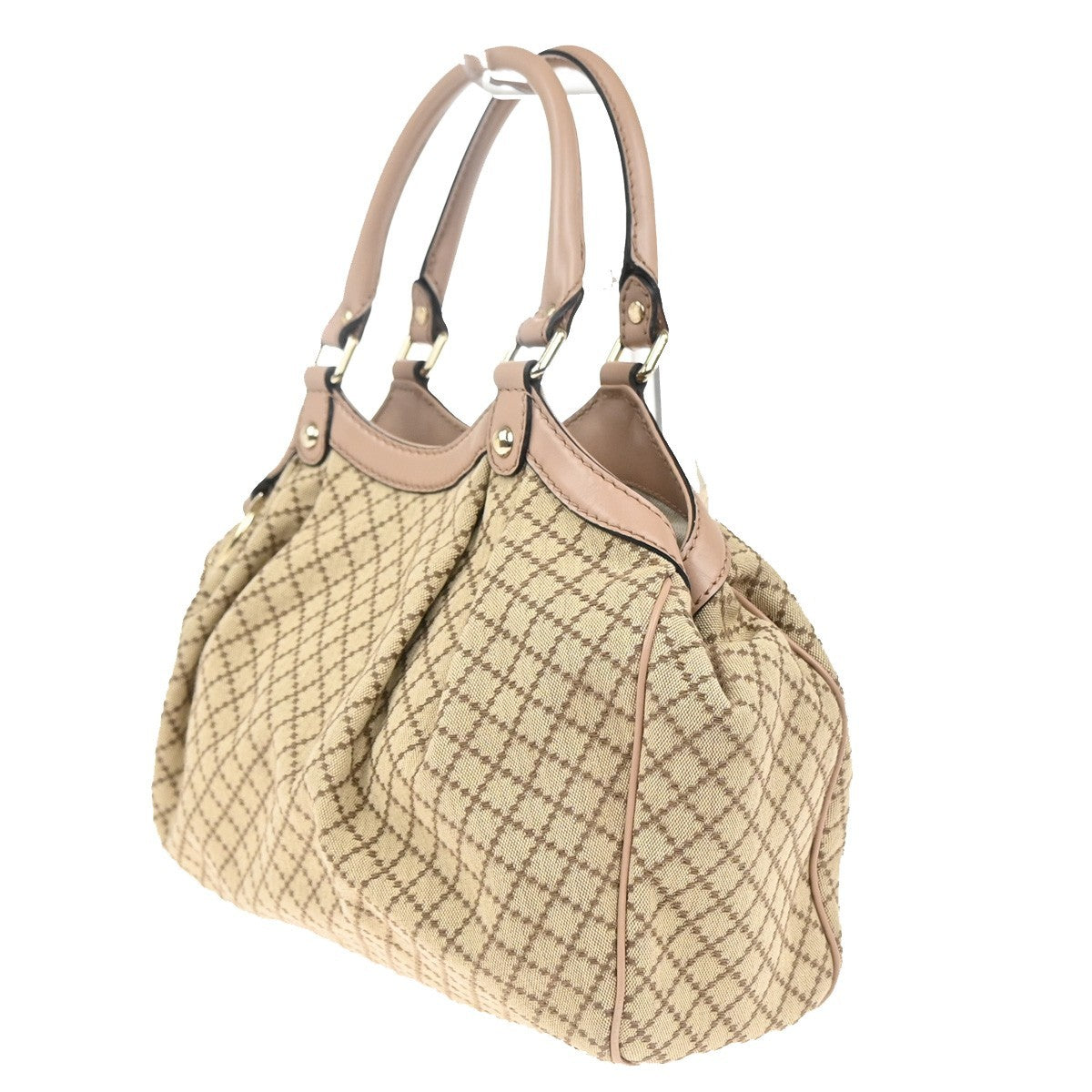 GUCCI GG Logo Diamante Sukey Shoulder Hand Bag Canvas Leather Beige Pink 74KC440