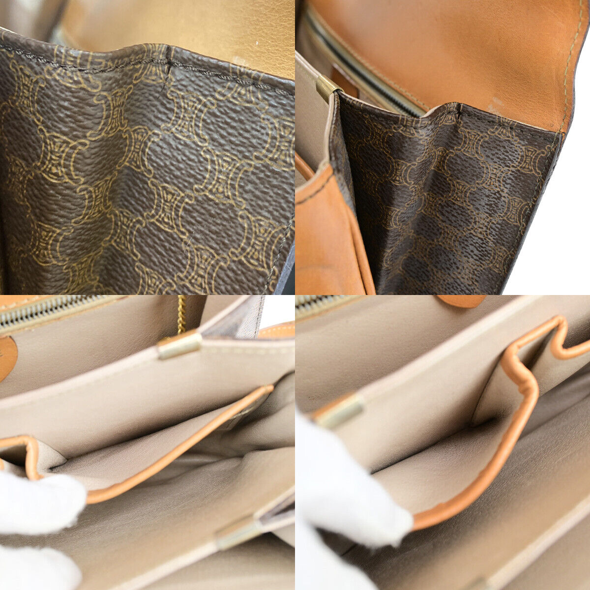 CELINE Macadam Pattern Horse Carriage Shoulder Bag PVC Leather Brown GHW 98YG603