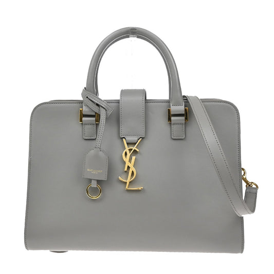SAINT LAURENT YSL Logo Cabas 2Way Shoulder Hand Bag Leather Gray GHW 667RL102