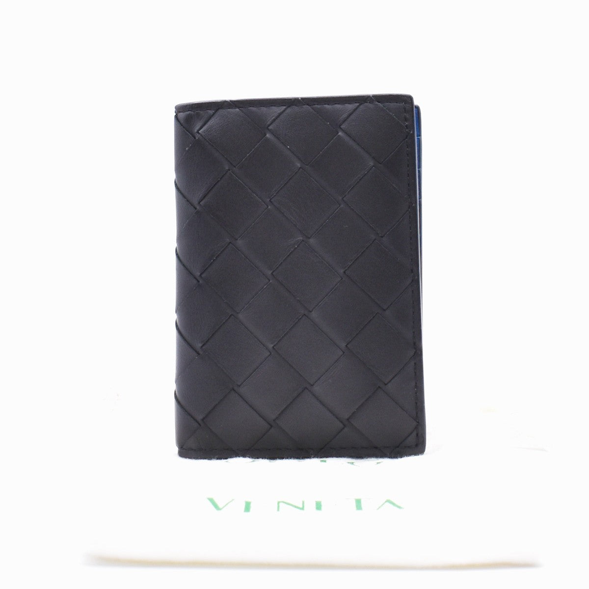 BOTTEGA VENETA Logo Intrecciato Bifold Card case Leather Black  Blue 62RL569