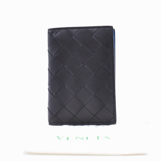 BOTTEGA VENETA Logo Intrecciato Bifold Card case Leather Black  Blue 62RL569