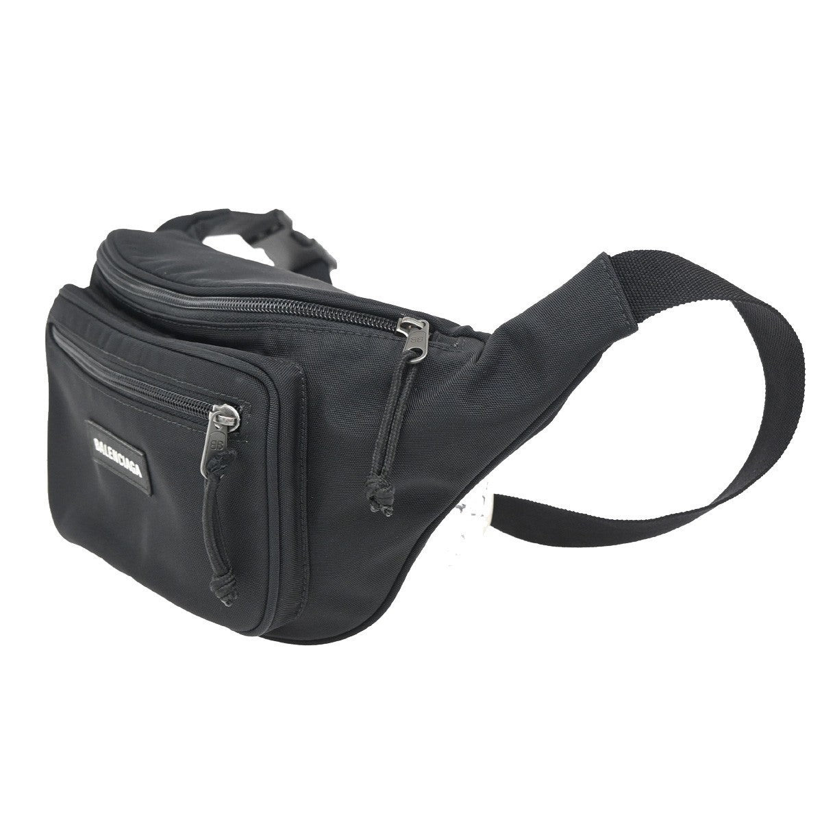 BALENCIAGA Logo Explorer Belt Bum Bag Canvas Leather Black Italy 85FC134