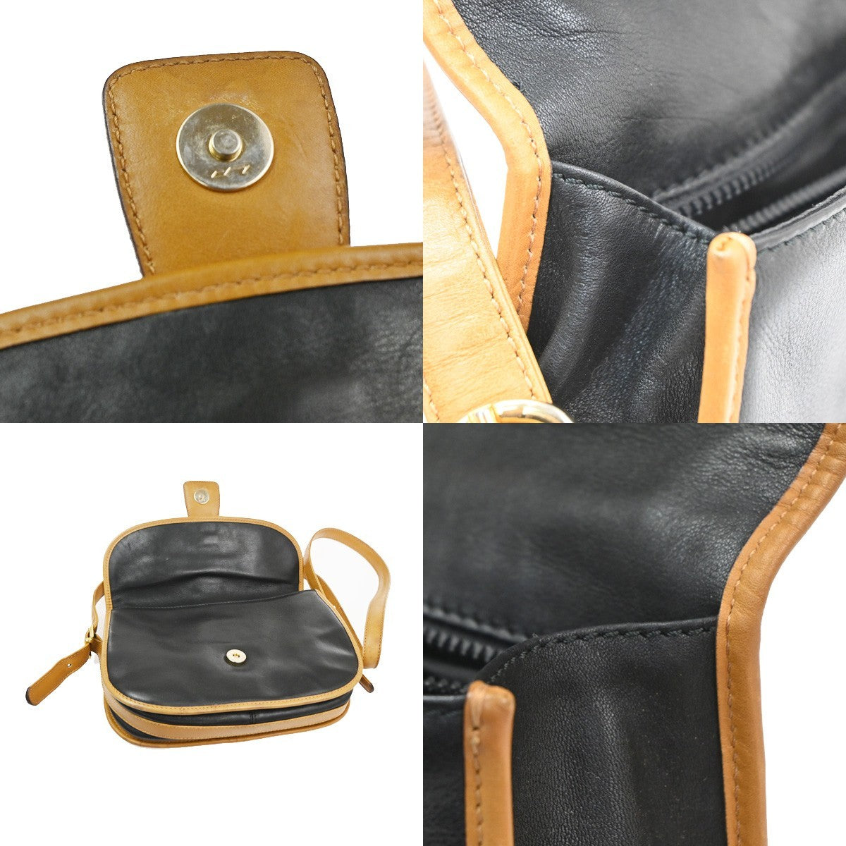 CELINE Logo Crossbody Shoulder Bag Leather Black Brown GHW Italy  66TA664