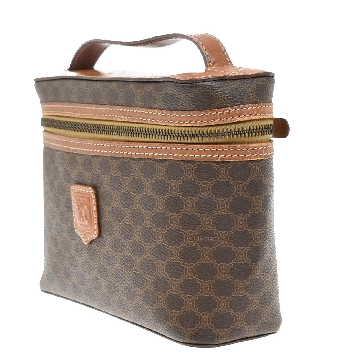 CELINE Logo Macadam Pattern Vanity Hand Bag PVC Leather Brown GHW Italy 63KP120