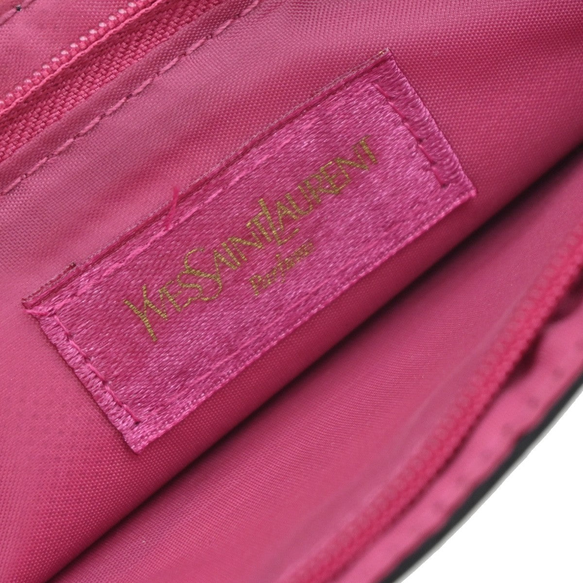 YVES SAINT LAURENT YSL Logo Pouch Bag Patent Leather Black Pink GHW 03KB043