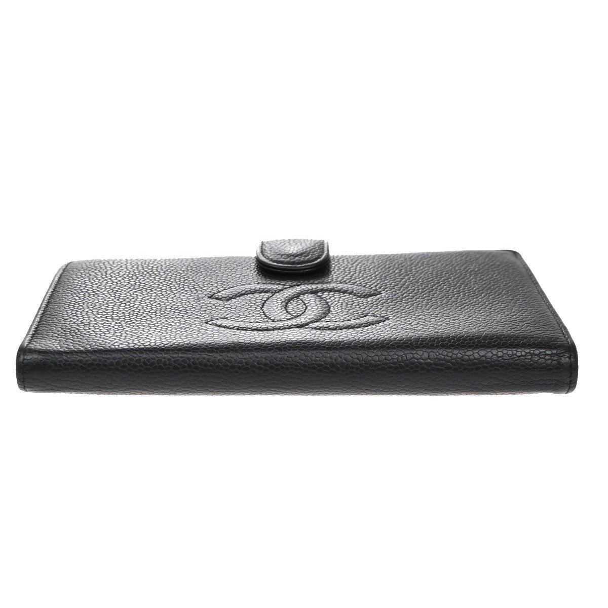 CHANEL CC LOGO Long Bifold Wallet Grained Calfskin Leather Black France 16RF965