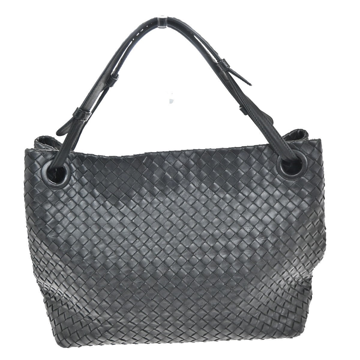 BOTTEGA VENETA Logo Intrecciato Shoulder Bag Leather Black Italy 664RL708