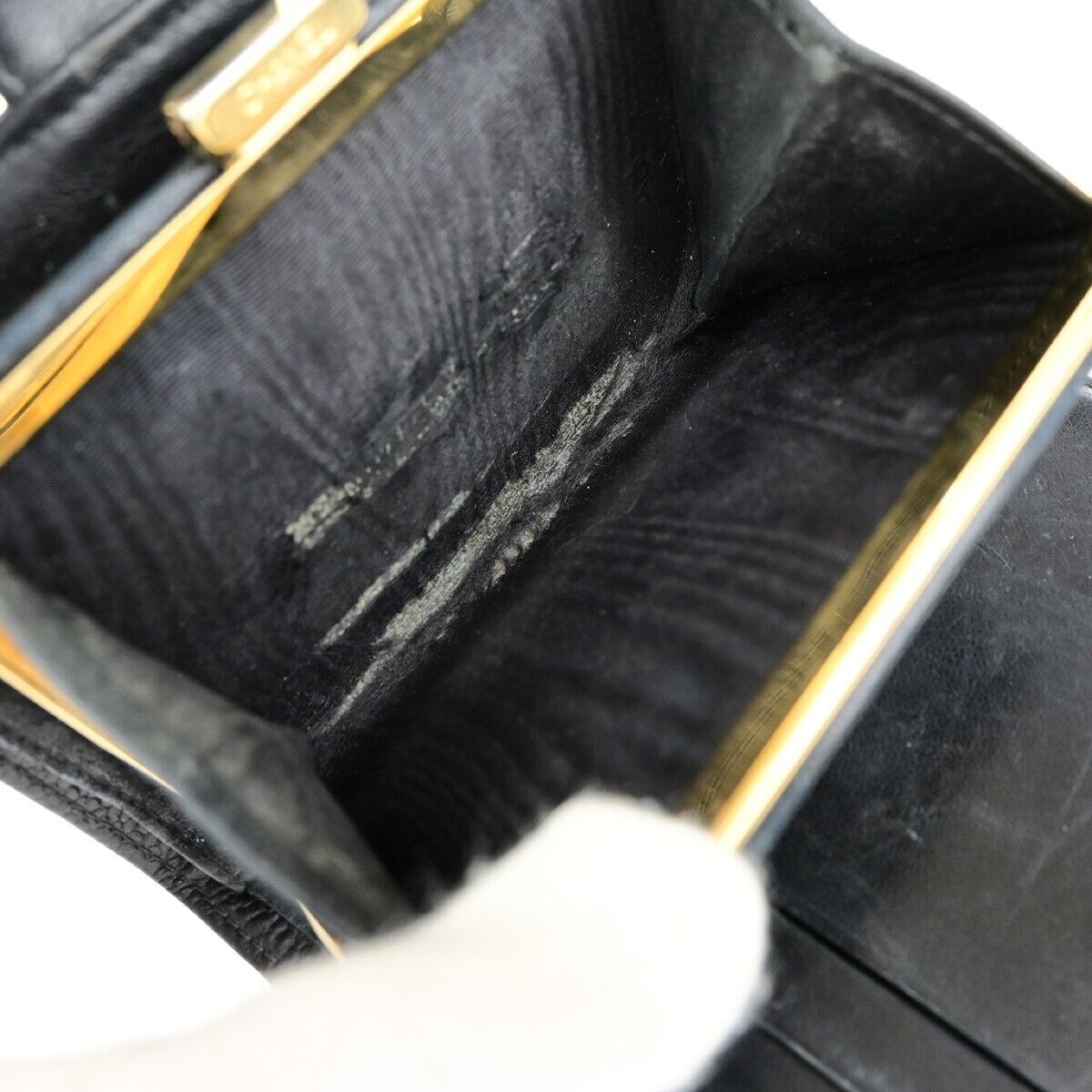 CHANEL CC Logo Compact Wallet Grained Calfskin Leather Black GHW France 87RK702