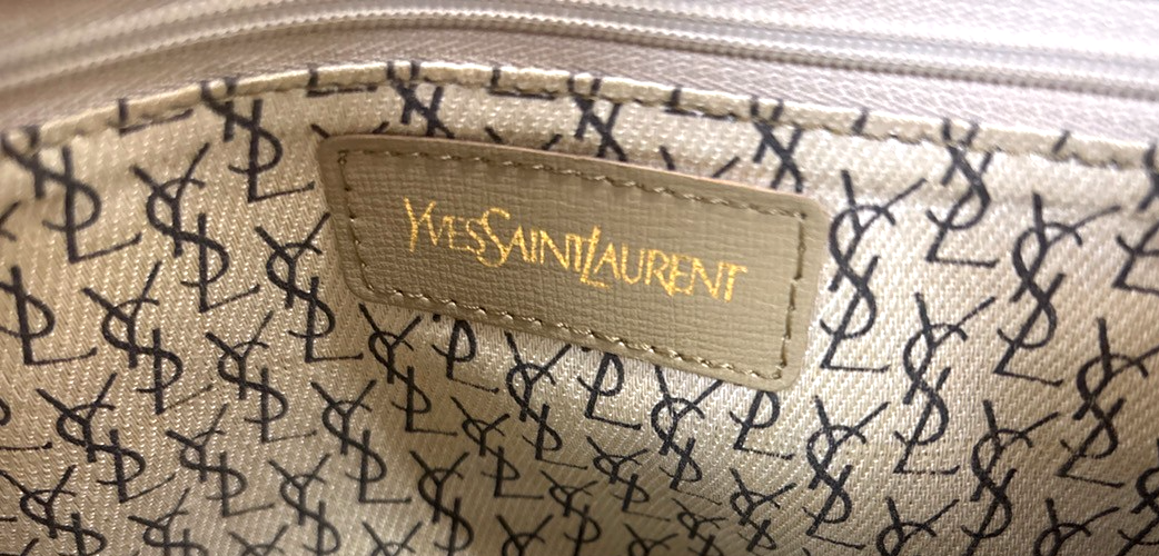 YVES SAINT LAURENT YSL Giraffe Pattern Shoulder Bag PVC Leather Beige 02MA082