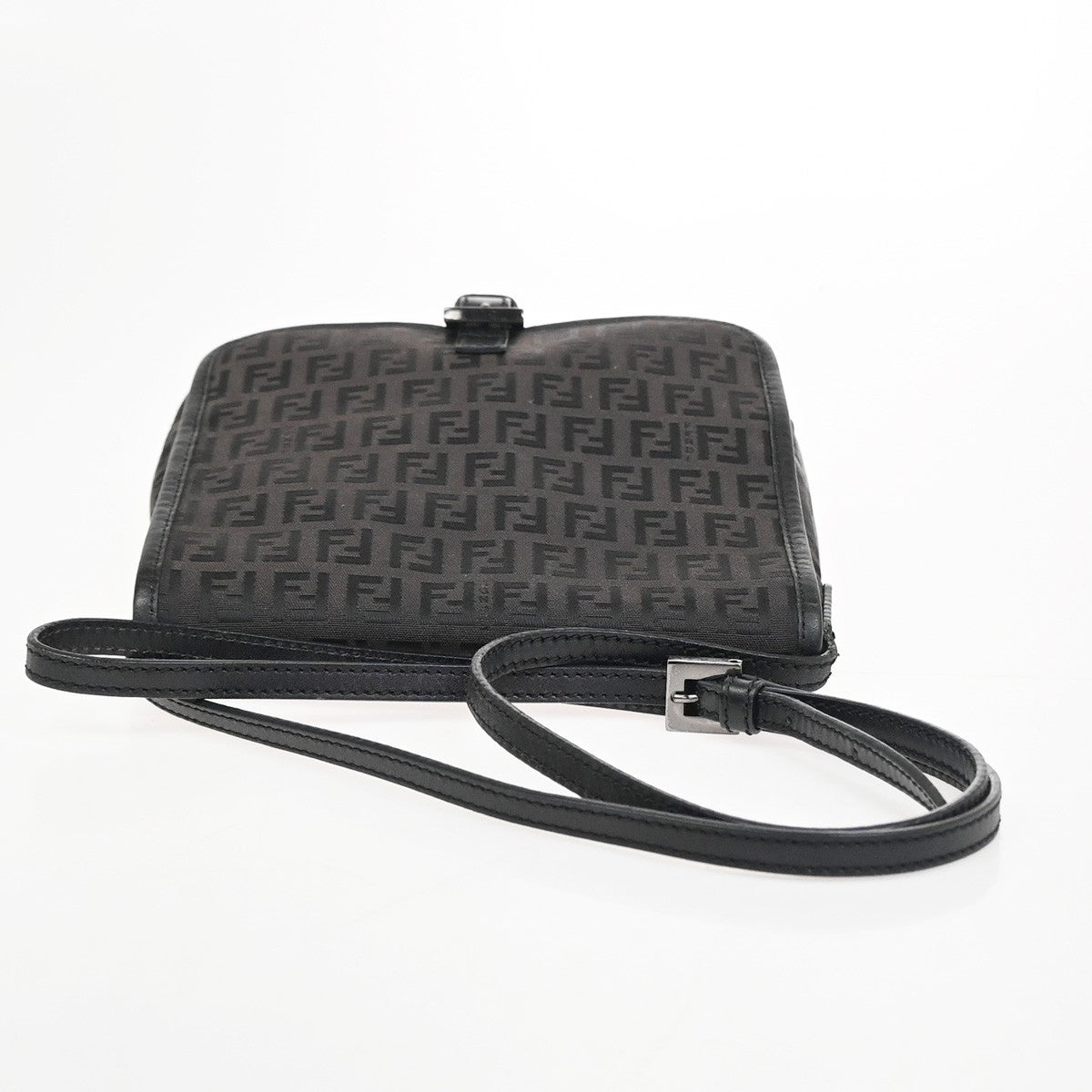 FENDI Zuccino Shoulder Cossbody Bag Canvas Leather Brown Black SHW Italy 36KC904