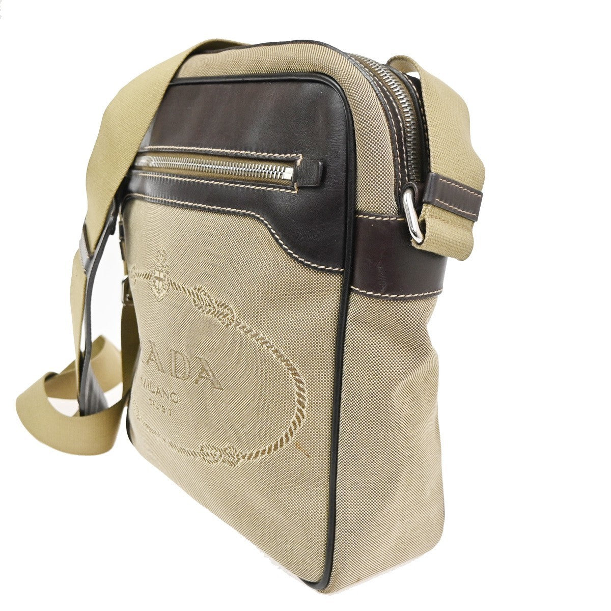 PRADA Logo Jacquard Shoulder Hand Bag Canvas Leather Brown SHW 84CA691