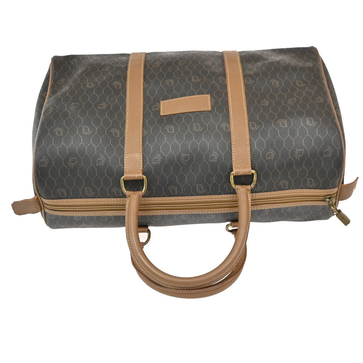CHRISTIAN DIOR Logo Honeycomb Hand Bag PVC Leather Brown Black GHW 31PA021