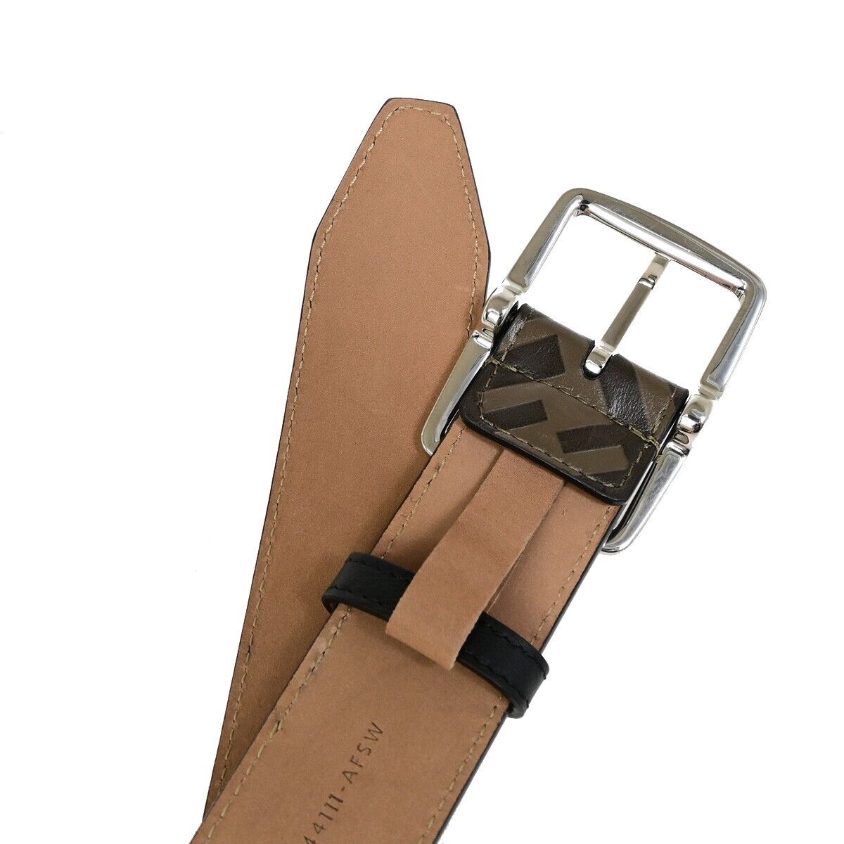 FENDI Logo Zucca Pattern Belt Buckle Leather #80/32 Black Brown SHW 37YF076