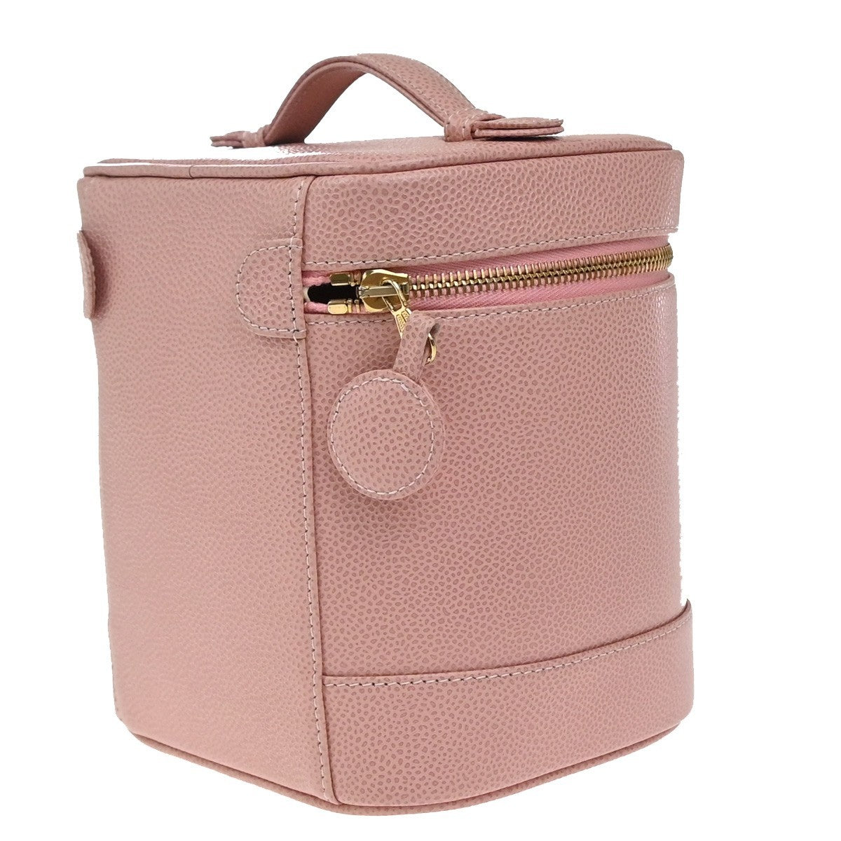 CHANEL CC Logo Cosmetic Vanity Hand Bag Grained Calfskin Leather Pink 674RP132
