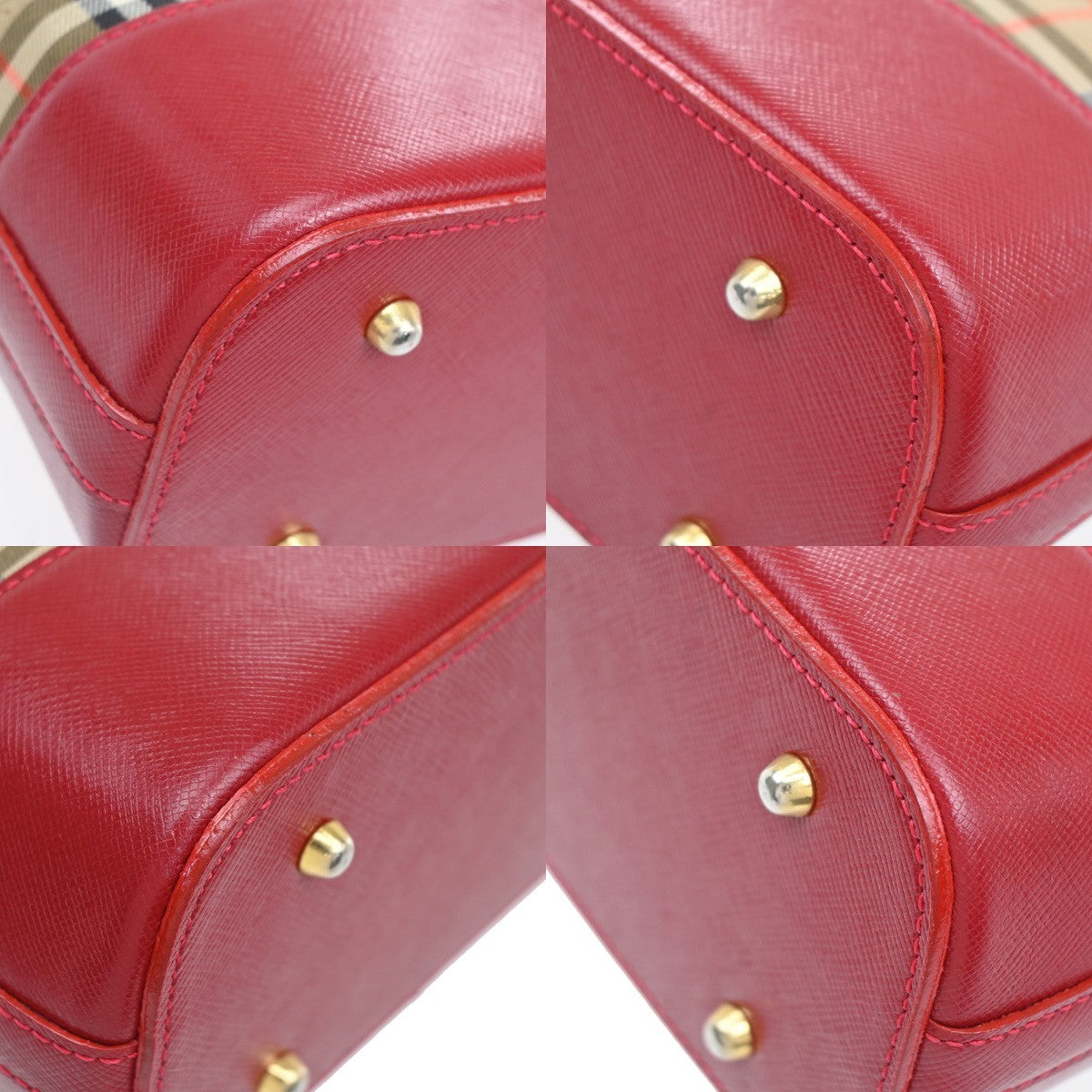 Burberry Logo House Check Handbag Charm Canvas Leather Beige Red GHW 34RL519