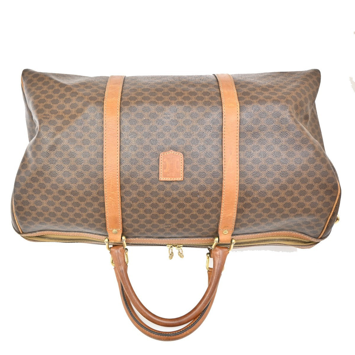 CELINE Logo Macadam Pattern Travel Hand Boston Bag PVC Leather Brown 32TA092
