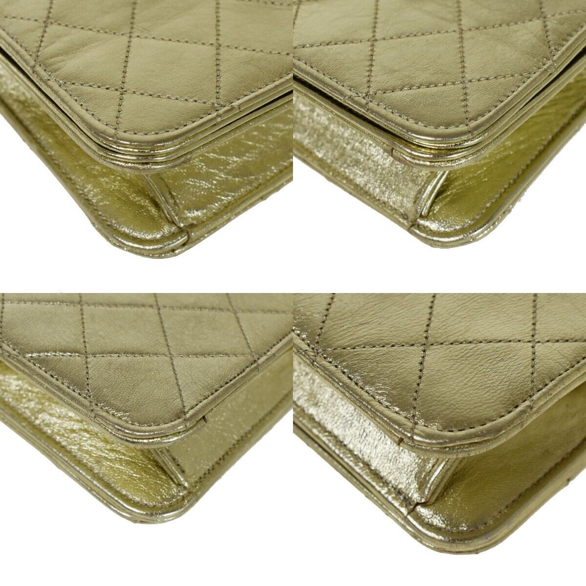 CHANEL CC Logo Mini Matelasse Full Flap Chain Shoulder Bag Leather Gold 652RC501