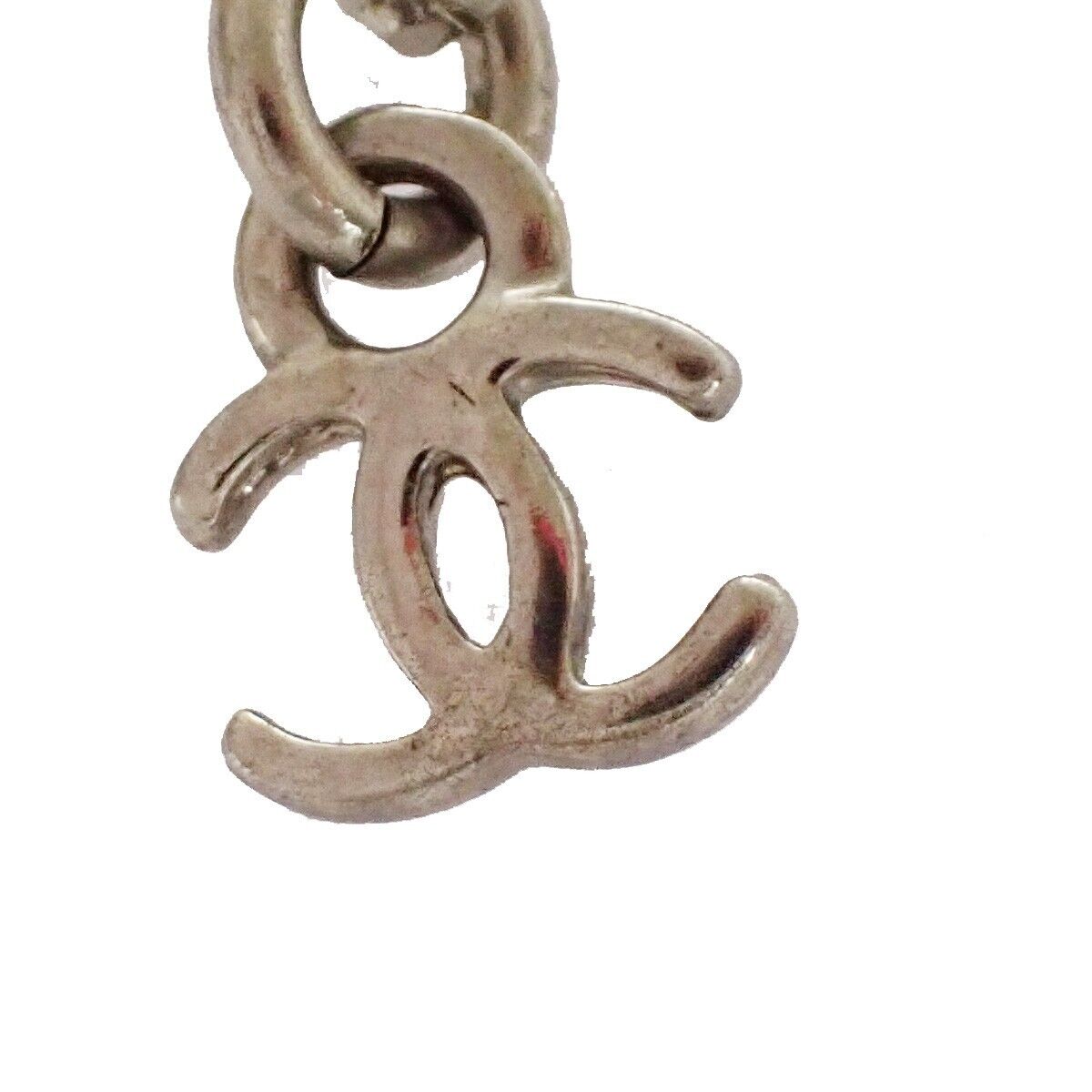 CHANEL CC Logo Chain Necklace Ball Pendant Plastic Silver Accessory 30GA772