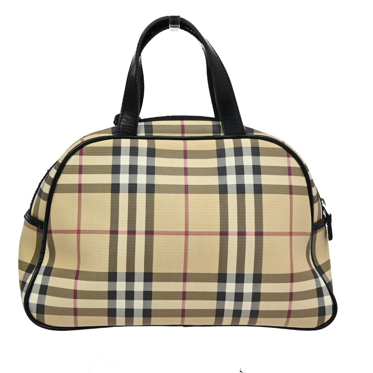 BURBERRY Logo Nova Check Hand Bag Canvas Leather Brown Black  Silver 31TA165