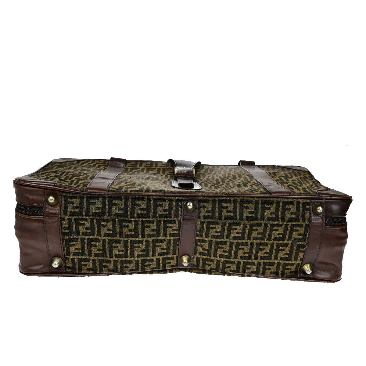 FENDI Logo Zucca Pattern Suitcase Travel Hand Bag Canvas Leather Brown 36YG733