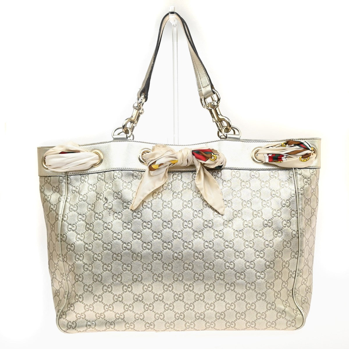 GUCCI Logo GG Pattern Positano Scarf Shoulder Bag Leather Gole GHW Italy 79YJ136