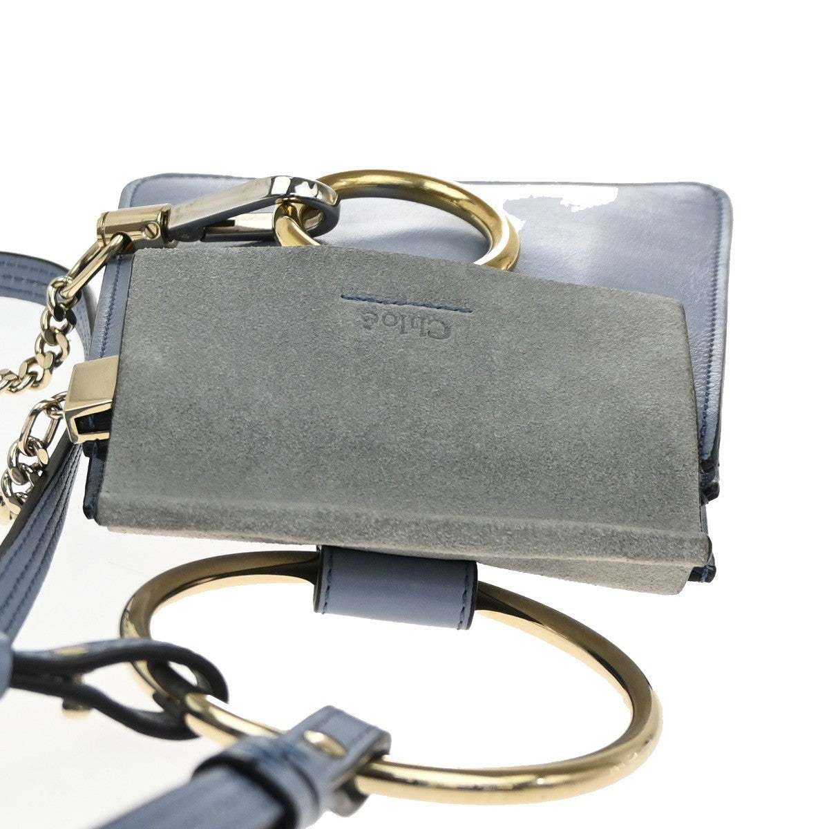 CHLOE Logo Faye Mini Crossbody Shoulder Bag Suede Leather Blue Spain GHW 38CA695