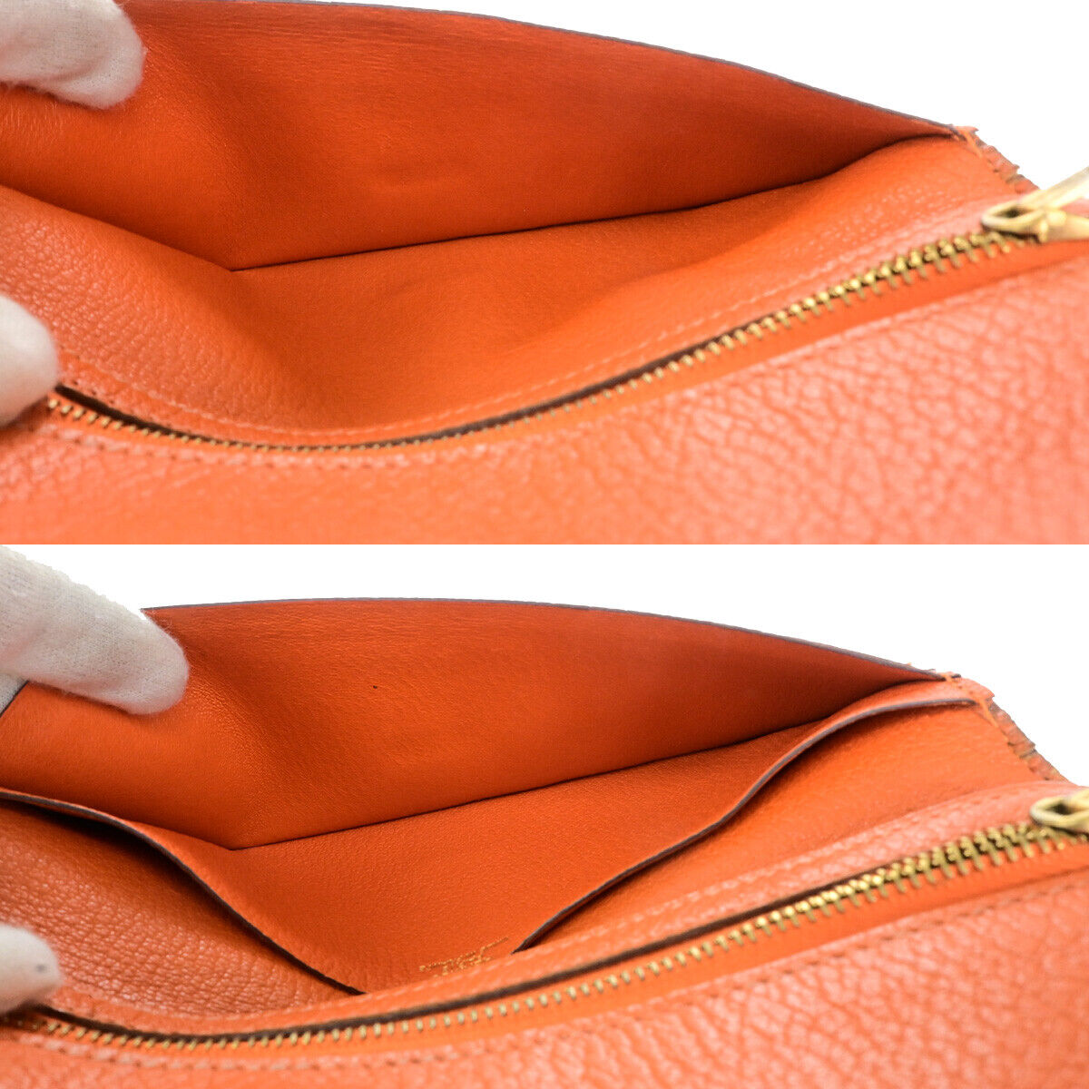HERMES Bearn Long Bifold Wallet Chevre Mysore Goatskin Leather Orange 69YG766