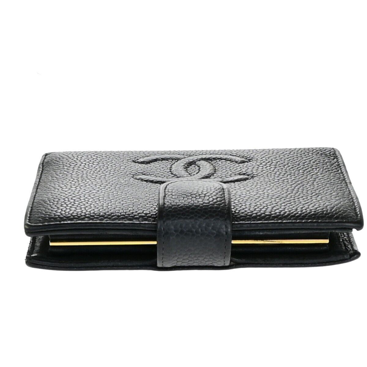 CHANEL CC Logo Compact Wallet Grained Calfskin Leather Black GHW France 87RK702