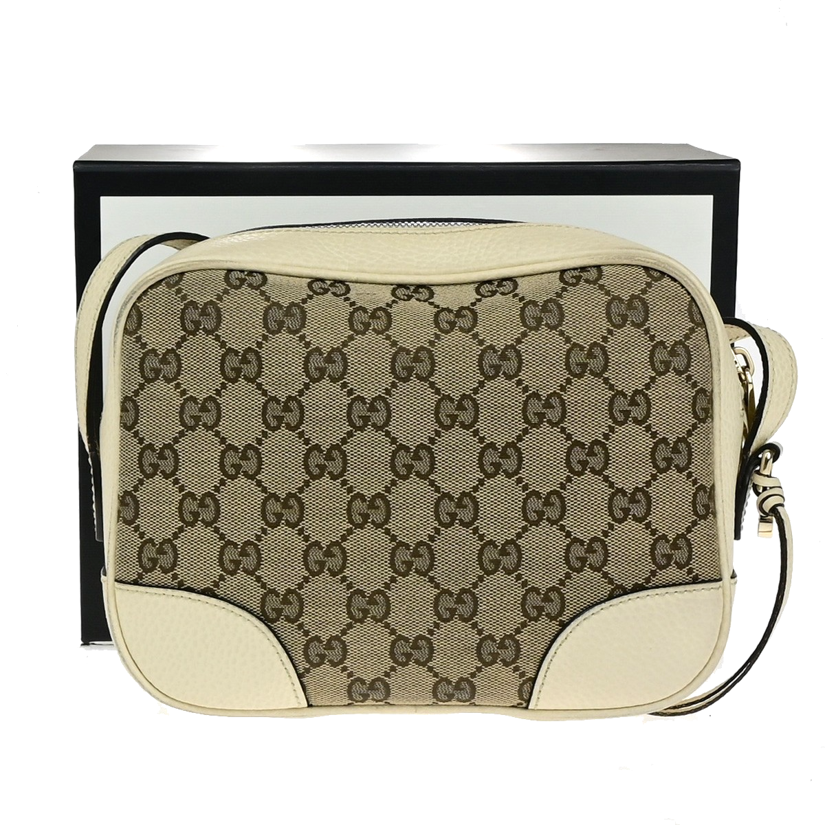 GUCCI Logo GG Pattern Mini Shoulder Bag Canvas Leather Brown White GHW 12KB579