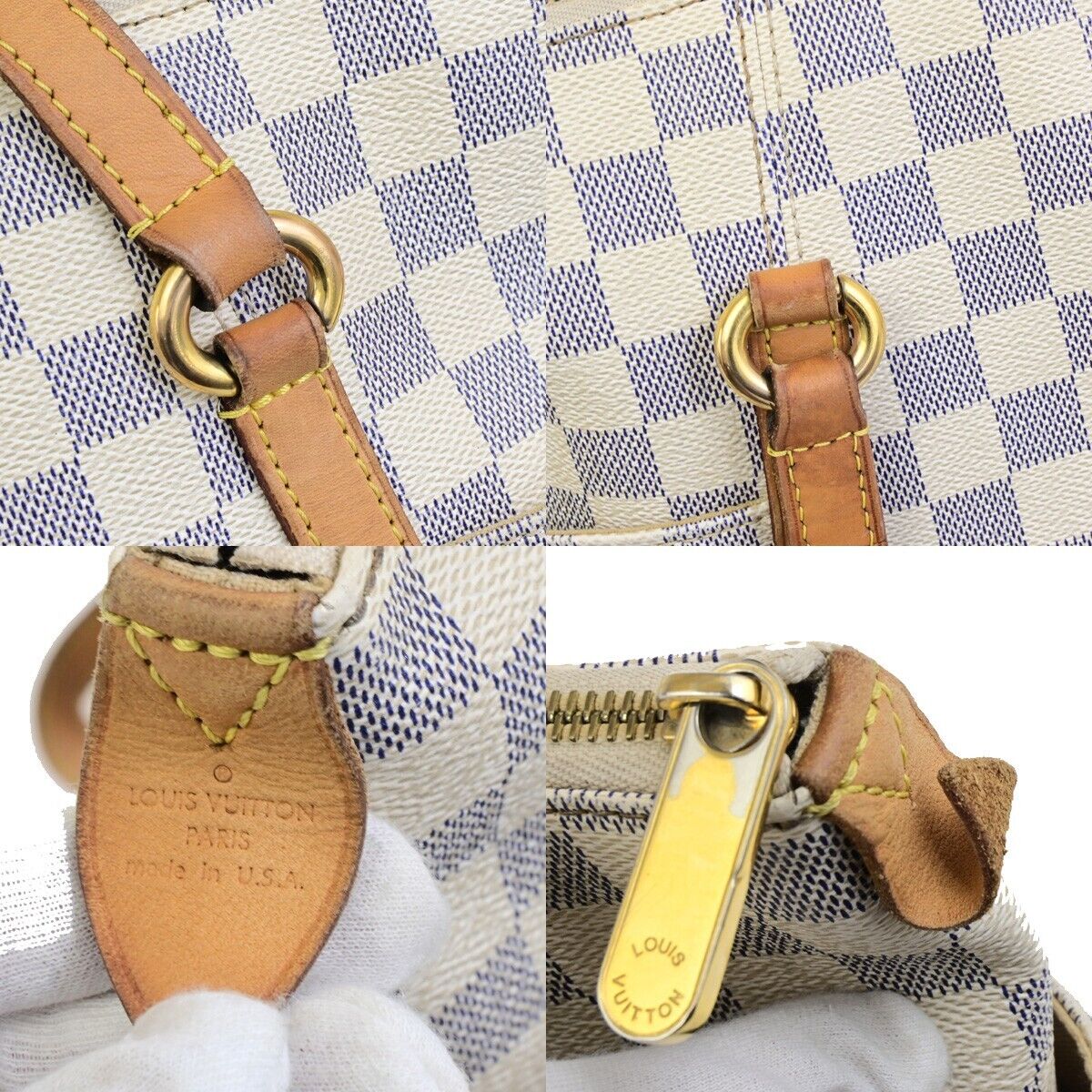 LOUIS VUITTON Totally MM Shoulder Bag Damier Azur Leather White N51262 20FA324